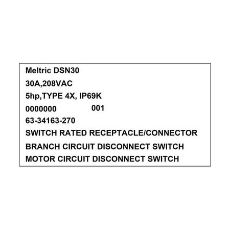 Meltric 63-34163-270 RECEPTACLE AUXILIARY SWITCH 63-34163-270